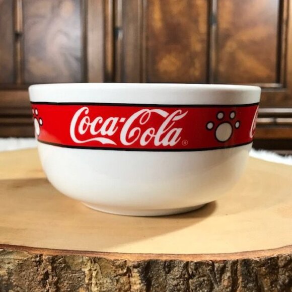 Coca-Cola Vintage 2 Piece Ceramic Chip & Dip Polar Bear Paw Anchor Hocking Set - Picture 4 of 13